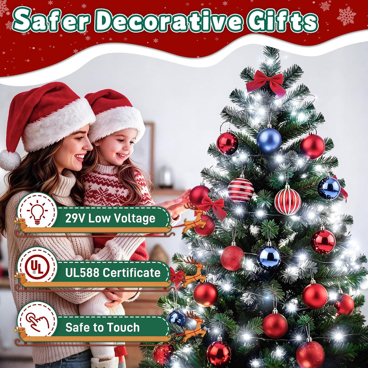 Outdoor Christmas Lights 300 LED 98FT, 13 Modes Cool White