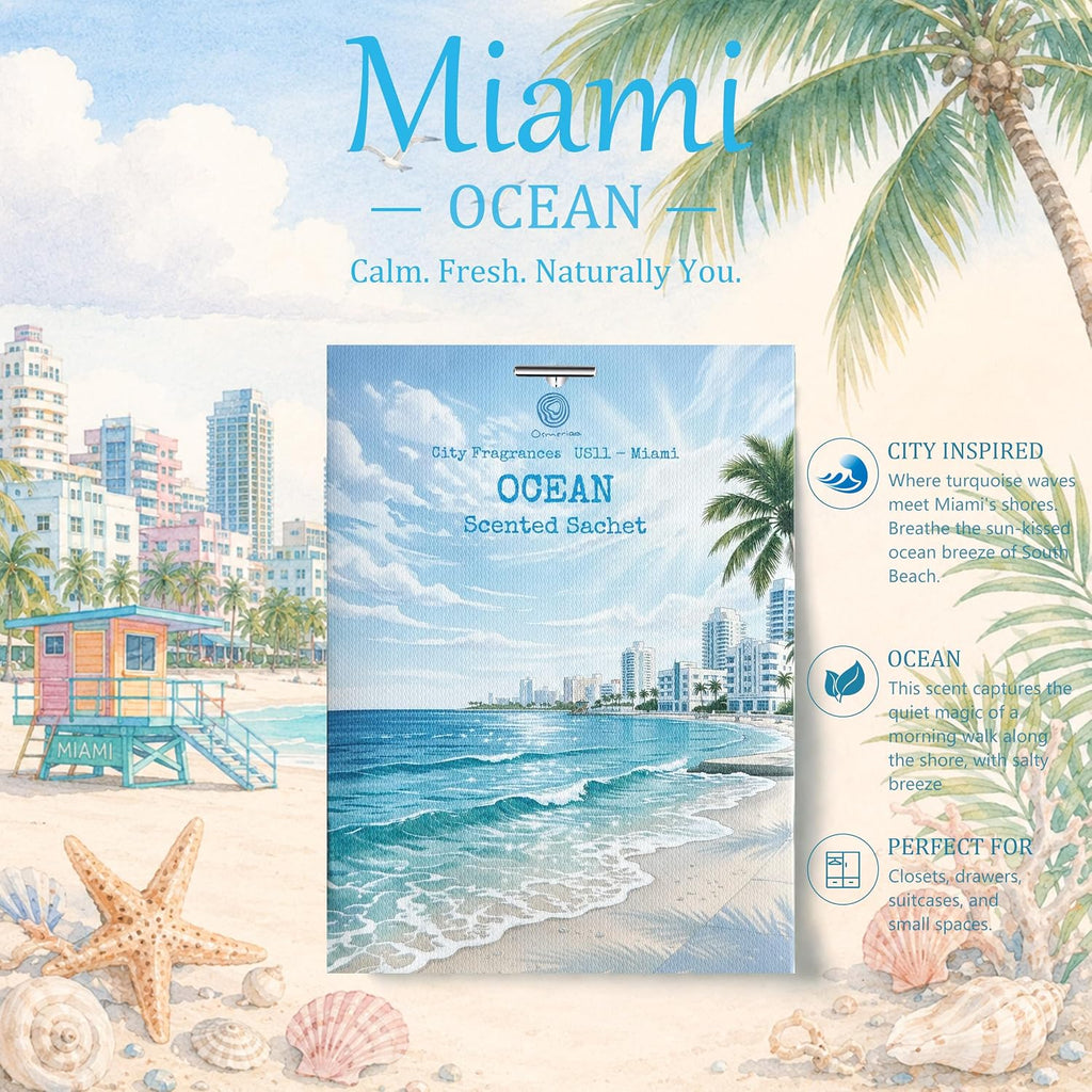 US11-Miami Ocean Scented Sachets for Drawers and Closets,12 Pack
