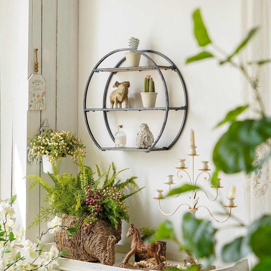 3 Tier Industrial Style Foldable Semi-Circle Shaped Wall Shelves