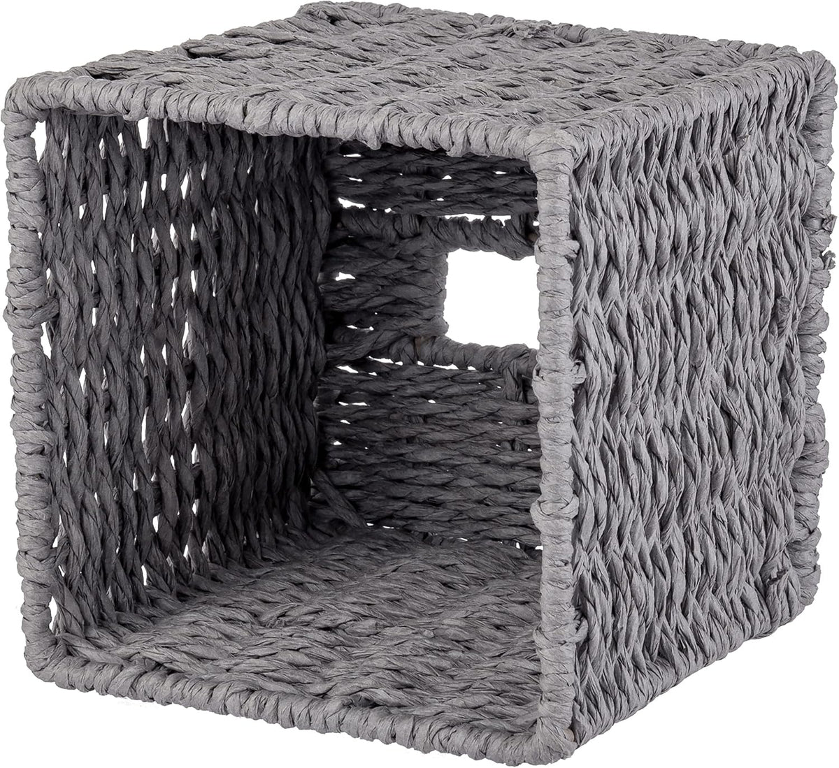MyGift Gray Tissue Box Cover Square with Lid - Decorative Rattan Kleenex Holder, Woven Cube Tissue Holder for Bathroom Toilet Bedroom Living Room Kitchen Table Desk Office Car