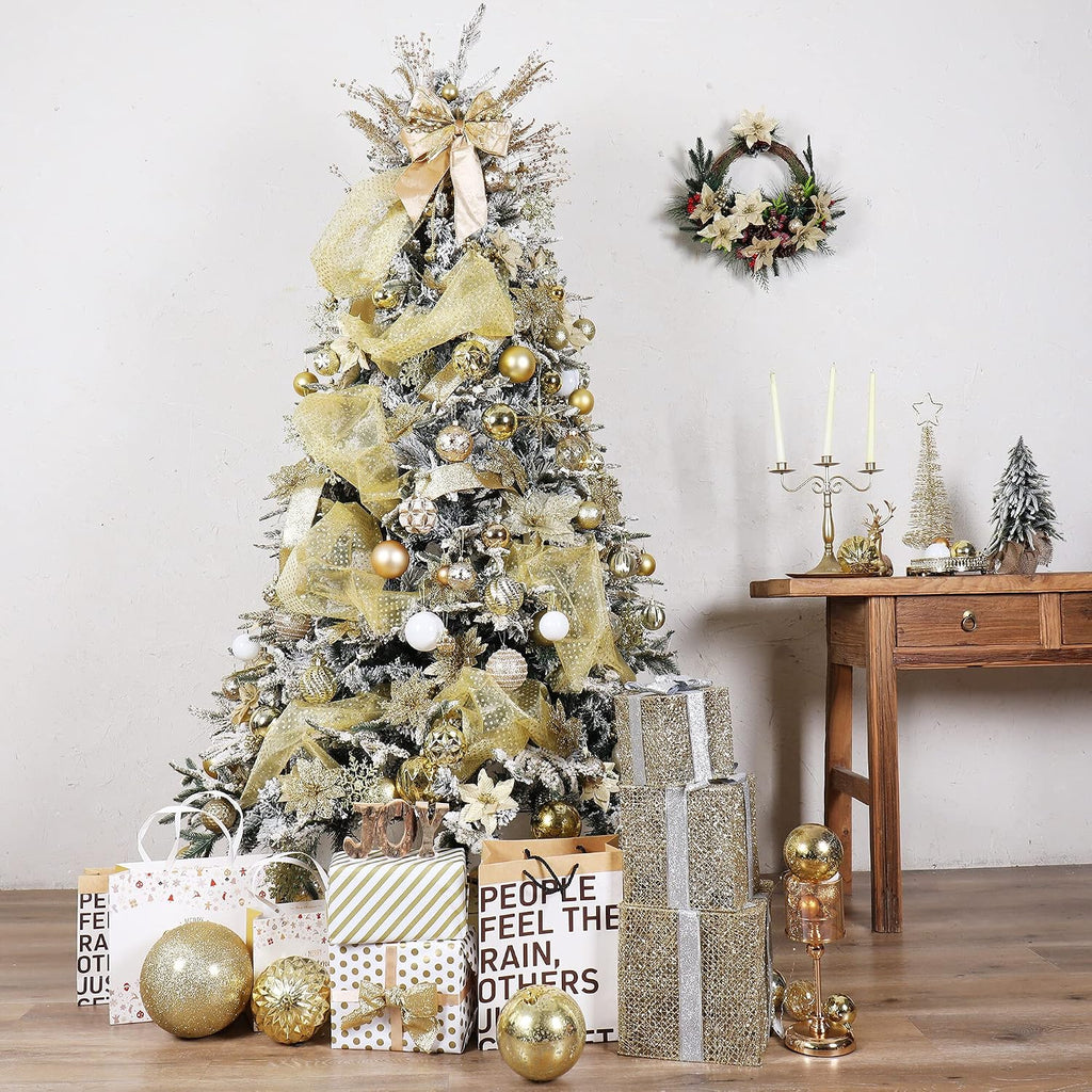 87ct Christmas Ball Ornaments Set Shatterproof Seasonal Hanging Decorations with Reusable Hand-held Gift Package for Xmas Tree Holiday Party and Home Decor, Gold