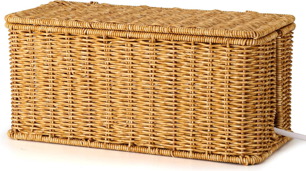 ZhiYo Rattan Cable Management Box, Cord Organizer, Nature, 12.5"x5"x5.2"