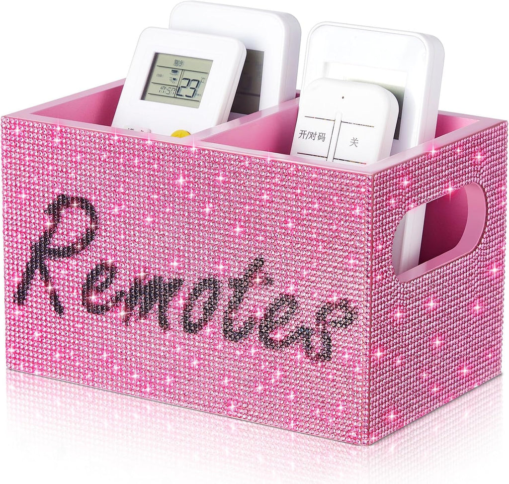 MotiMind Rhinestone Remote Control Holder,Desk Accessories for Gift, Pink