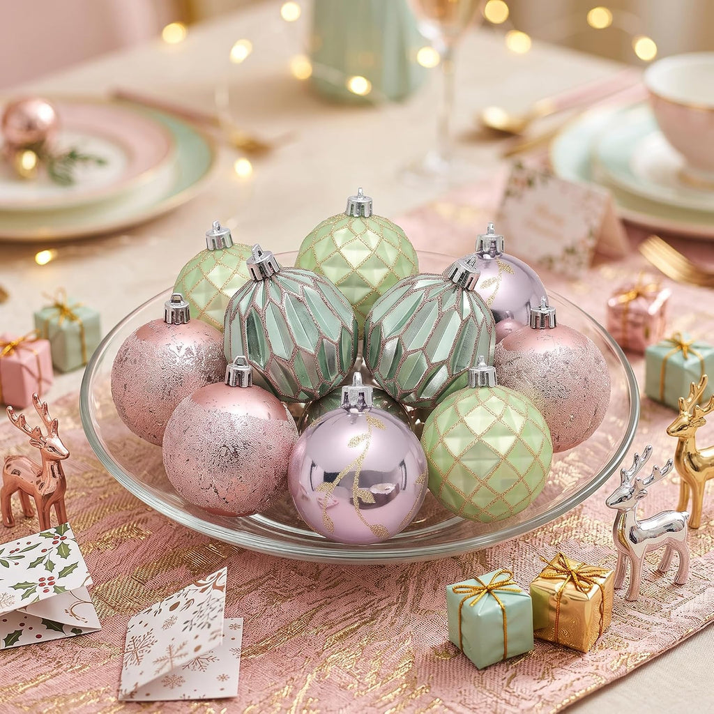 DecorbyHannah 9ct 3.15inch Christmas Ornaments Tree Decorations Pink Green