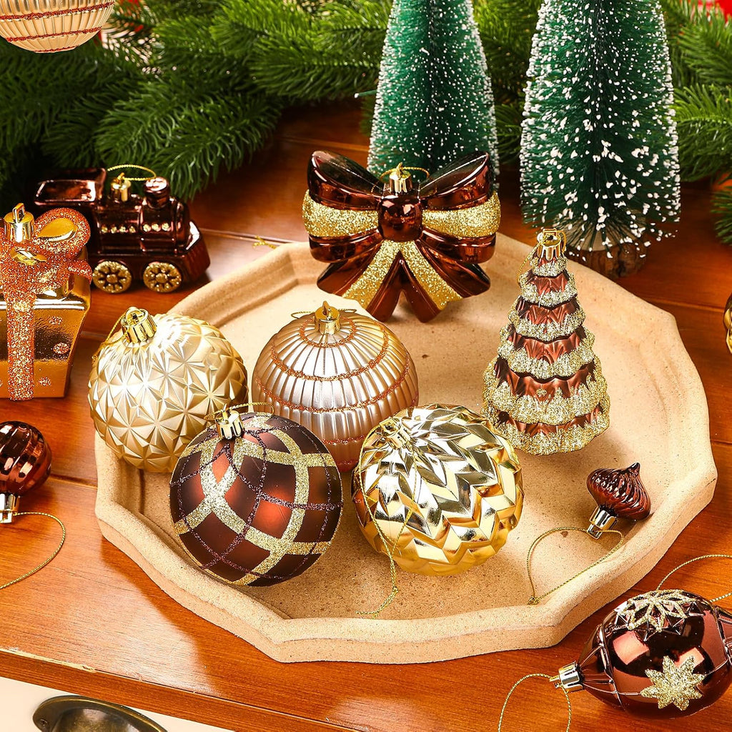 Alupssuc 82pcs Classic Christmas Balls Ornaments Set, Bronze Copper Gold
