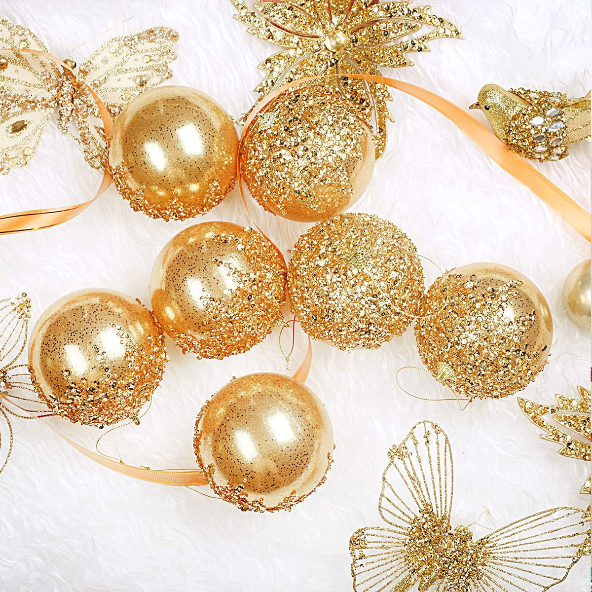 4pc Gold Christmas Ball Ornaments, Shatterproof Christmas Ball Decorations for Trees, Wedding Party Holiday Decorations