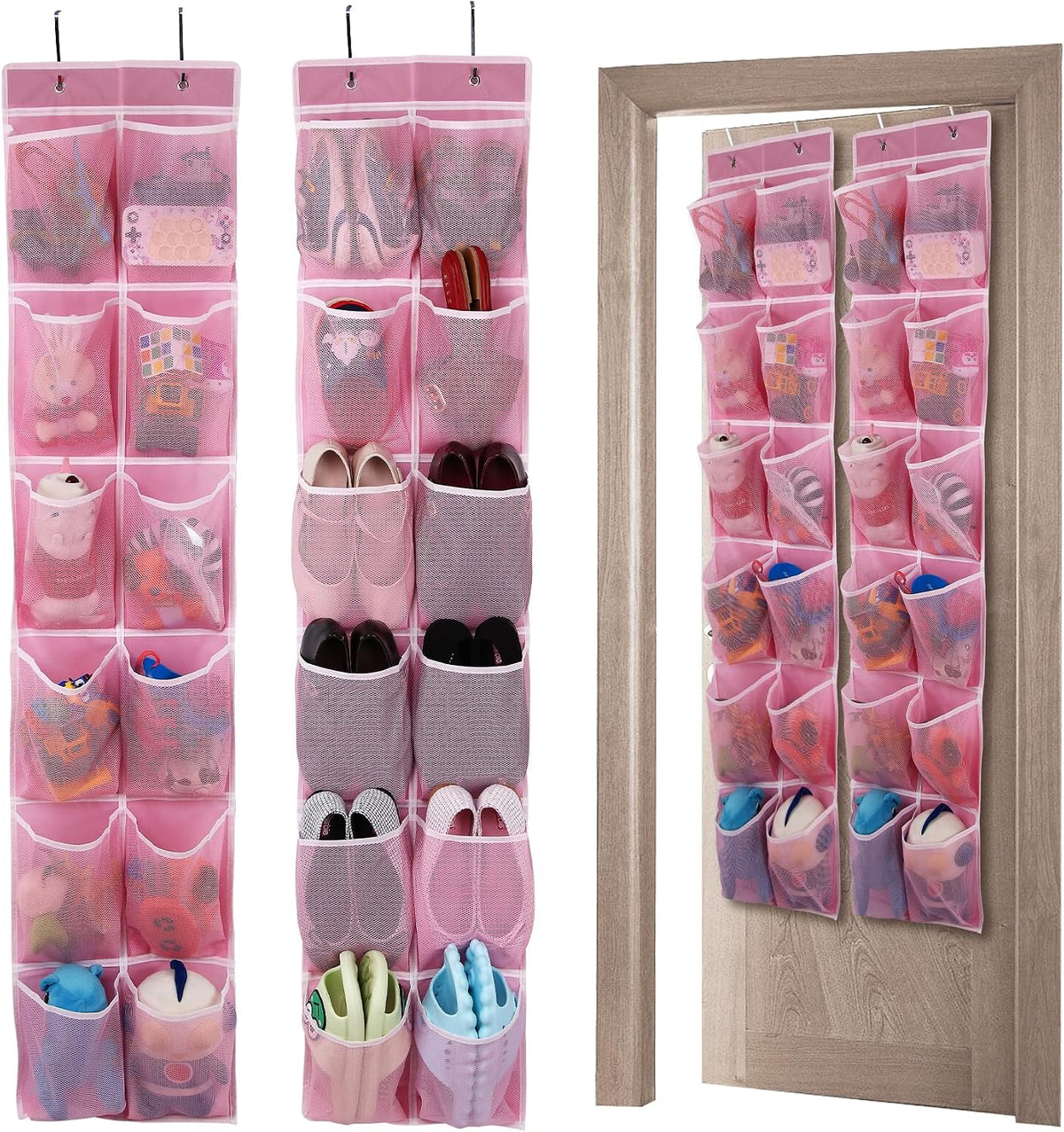GOMAJI Over the Door Hanging Shoe Organizer, 12 Large Pockets, 2-Pack