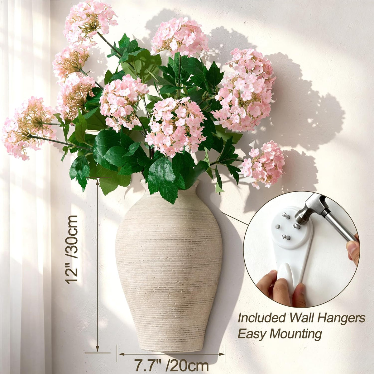 Vanselia 2 Pack Ceramic Wall Vase Home Decor Hanging Planter (12" Retro)