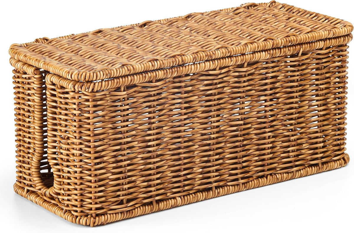 ZhiYo Rattan Cable Management Box, Speckled Brown, 12.5" x 5" x 5.2"