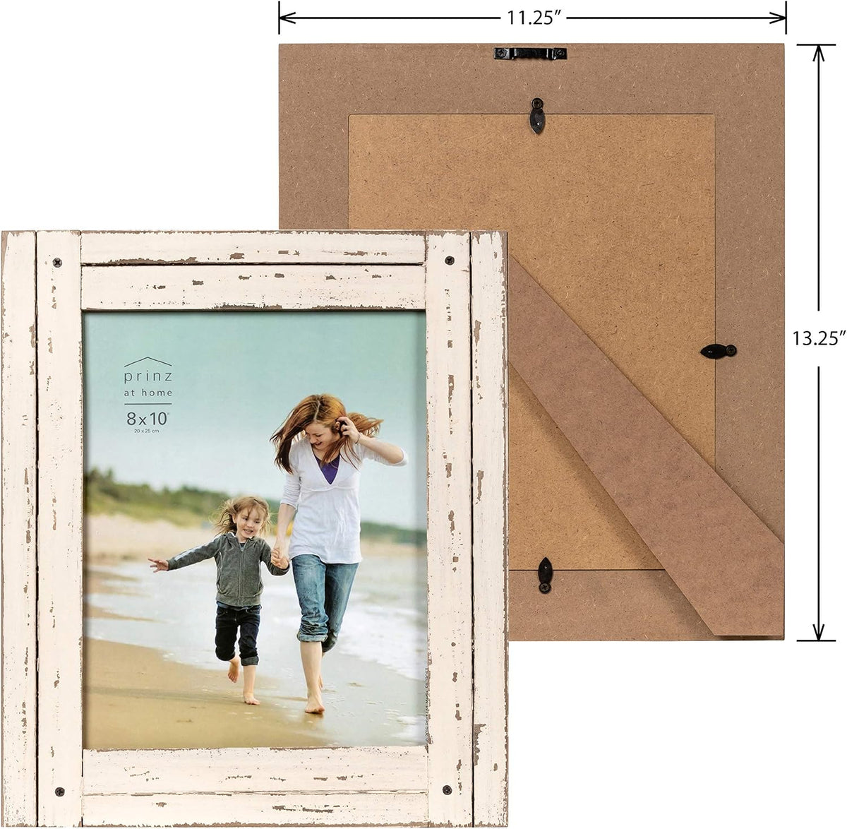 Prinz Homestead 8x10 Distressed Wood Picture Frame, Antique White, Tabletop or Wall Mount