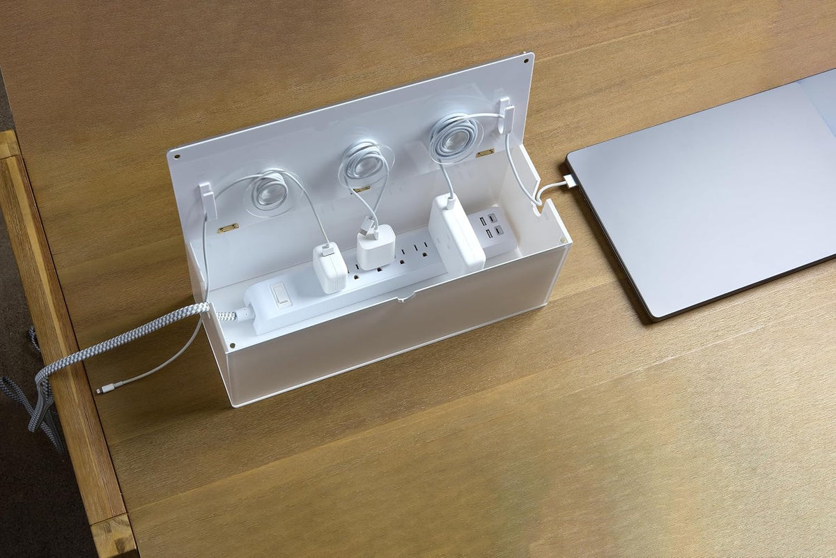 russell+hazel Acrylic Cable Management Box with Hinged Lid, Clear
