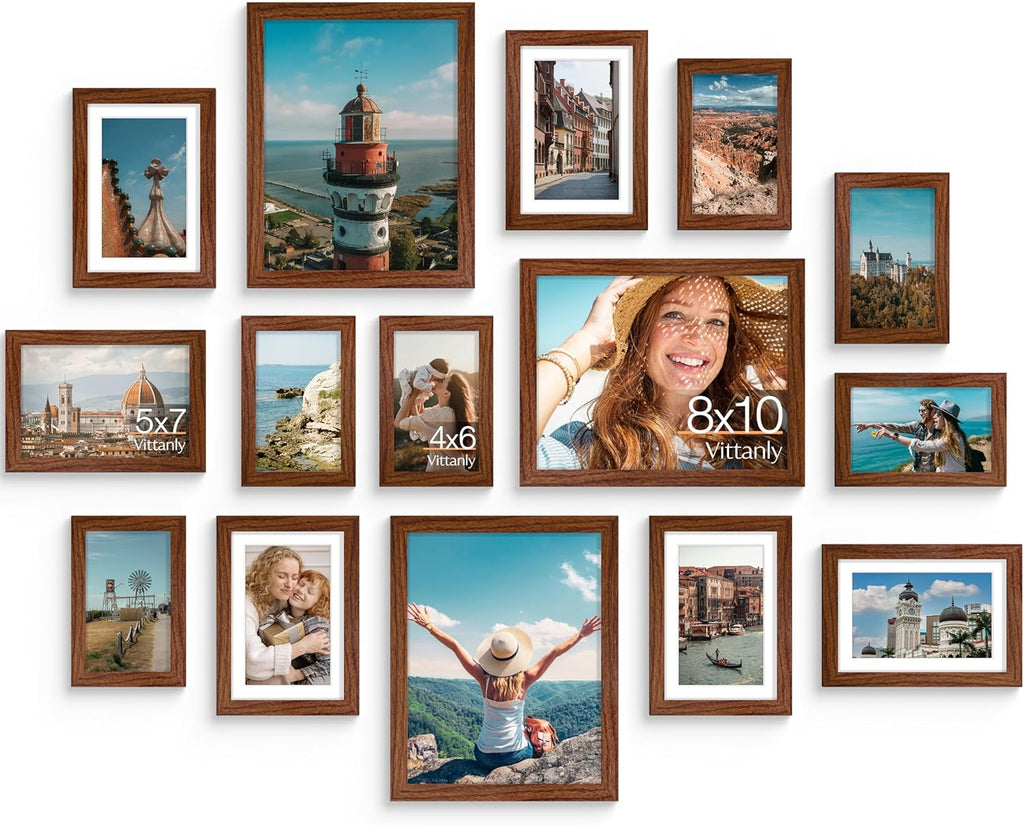 Vittanly 15 Pack Picture Frames Collage Wall Decor, Wall/Tabletop Display