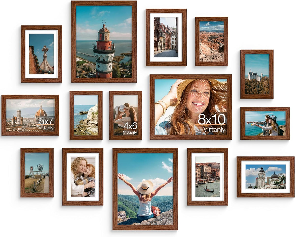 Vittanly 15 Pack Picture Frames Collage Wall Decor, Wall/Tabletop Display