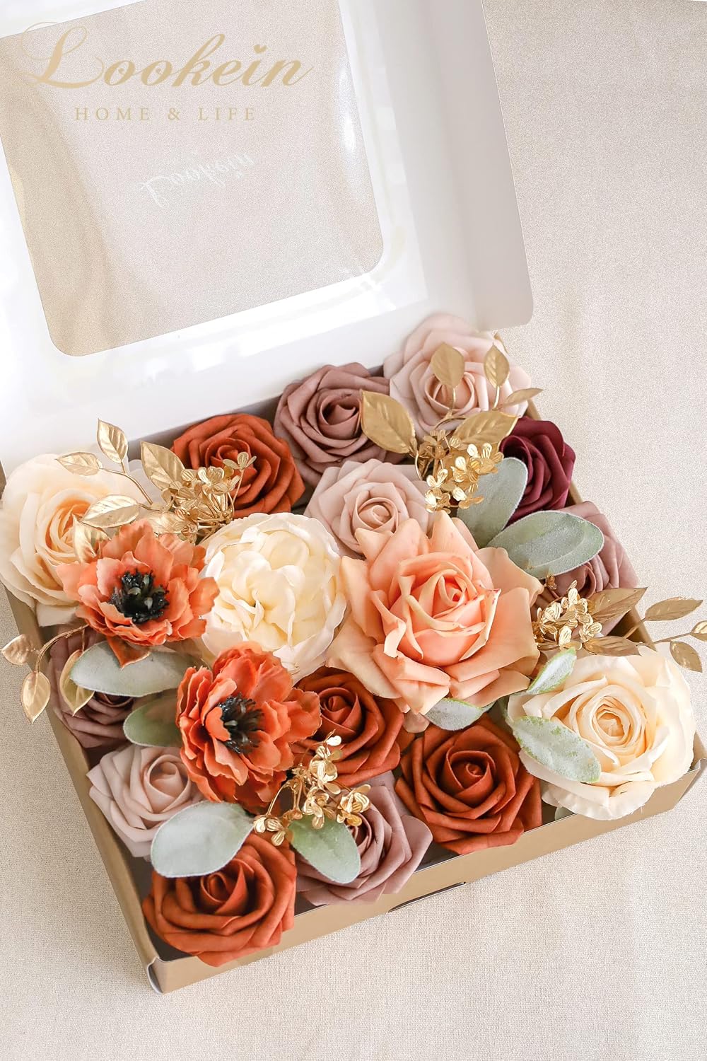 Lookein Artificial Flowers for DIY Wedding Decoration Bridal Bouquet Table Centerpieces Flower Garland Flower Arrangement, Exquisite Terracotta
