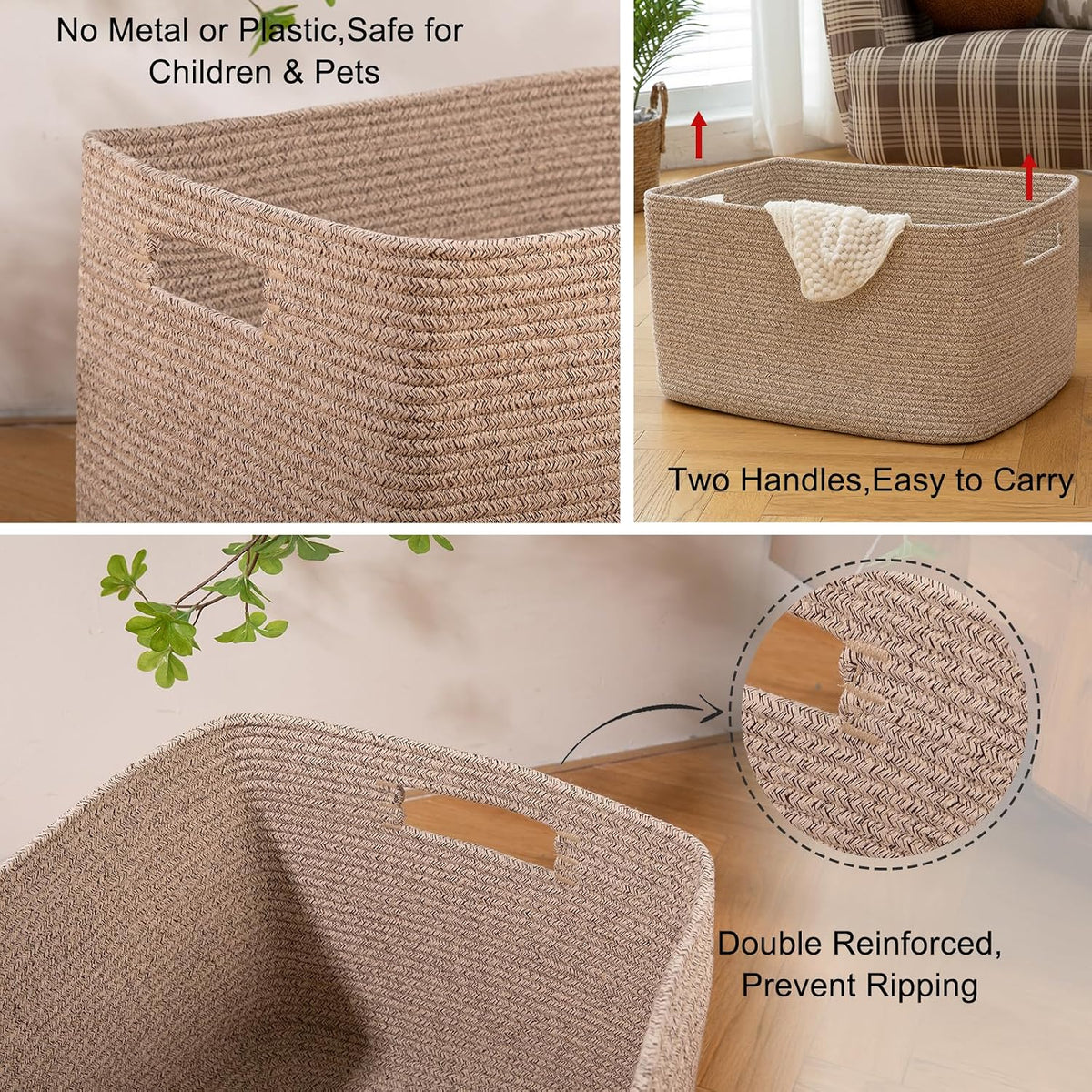 OIAHOMY 118L XXXLarge basket for storage, Oversized Blanket Basket Brown