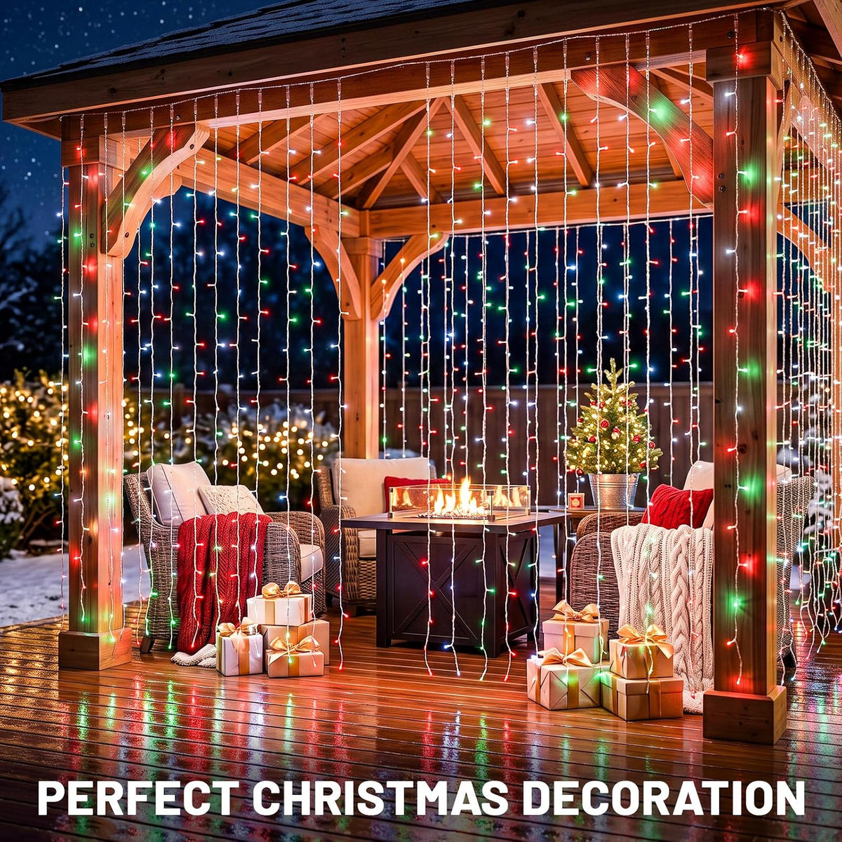 suddus 300LED Red White and Green Christmas Curtain Lights