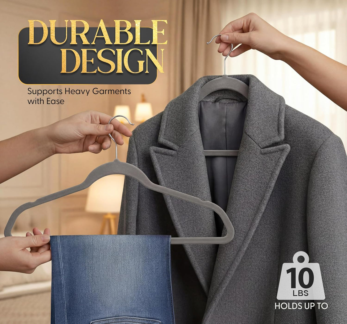 Beddora Velvet Hangers 50-Pack,Grey Non-Slip Slim Space-Saving Closet Organizer, Suit & Coat Hangers, Heavy-Duty, 360° Swivel Hook