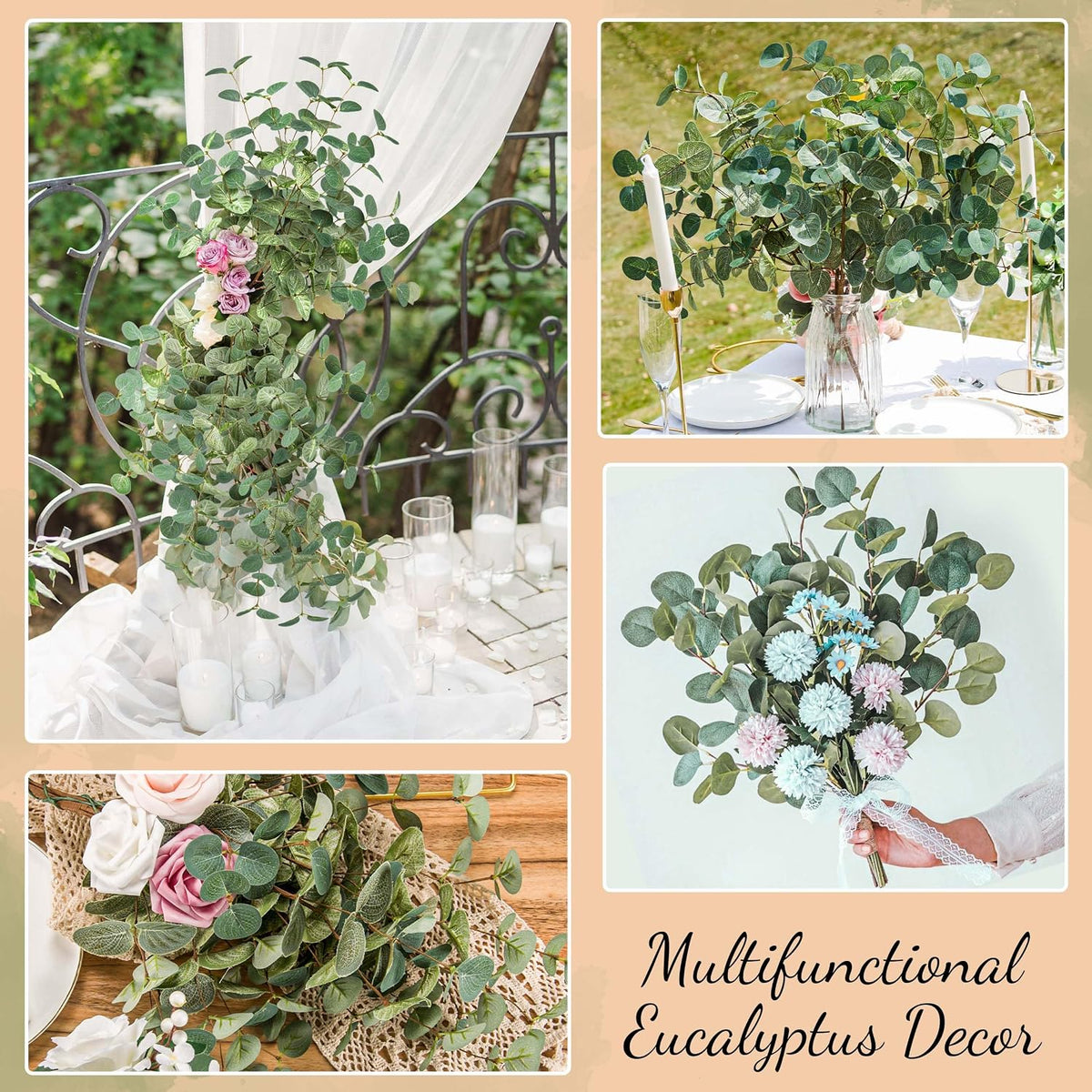 TOPHOUSE 6 Pack Artificial Silver Dollar Eucalyptus Stems for Vase Decor