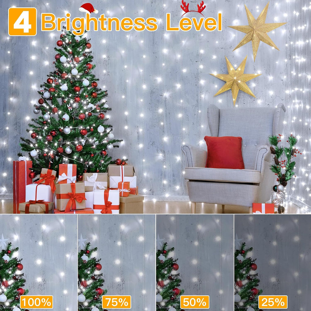 Ollny Curtain Lights 6.6x6.6ft, 200 LED White Christmas Lights with Remote