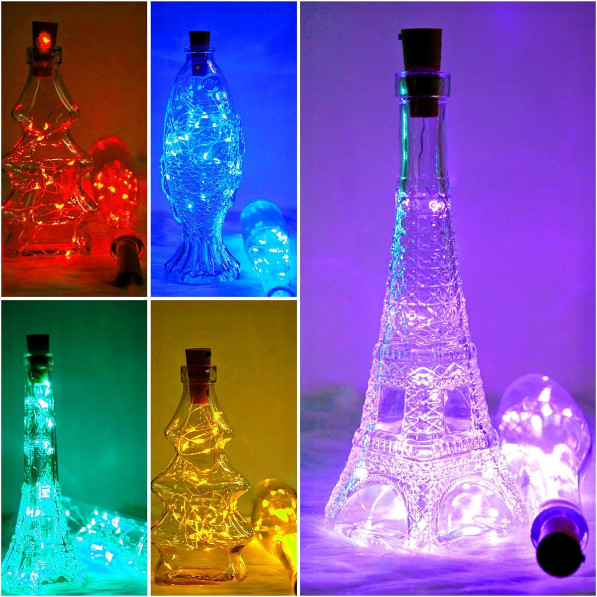 SmilingTown Wine Bottle Cork Lights 15Pack 10 LED 40 Inches Battery Operated Silver Wire Liquor Bottle Fairy Mini String Lights for Party Christmas Halloween Wedding Decoration