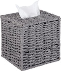 MyGift Gray Tissue Box Cover Square with Lid - Decorative Rattan Kleenex Holder, Woven Cube Tissue Holder for Bathroom Toilet Bedroom Living Room Kitchen Table Desk Office Car