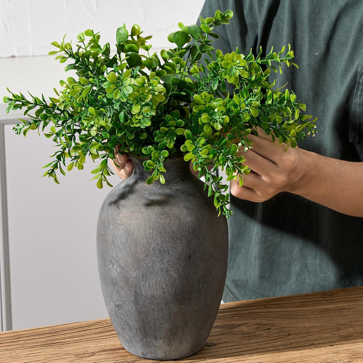 Large Ceramic Rustic Flower Vase, 10.43 Inch Tall Vintage Pottery Home Decor, Farmhouse Terracotta Vase for Living Room, Table, Shelf, Mantel Decoration, Farmhouse - Black Bronze