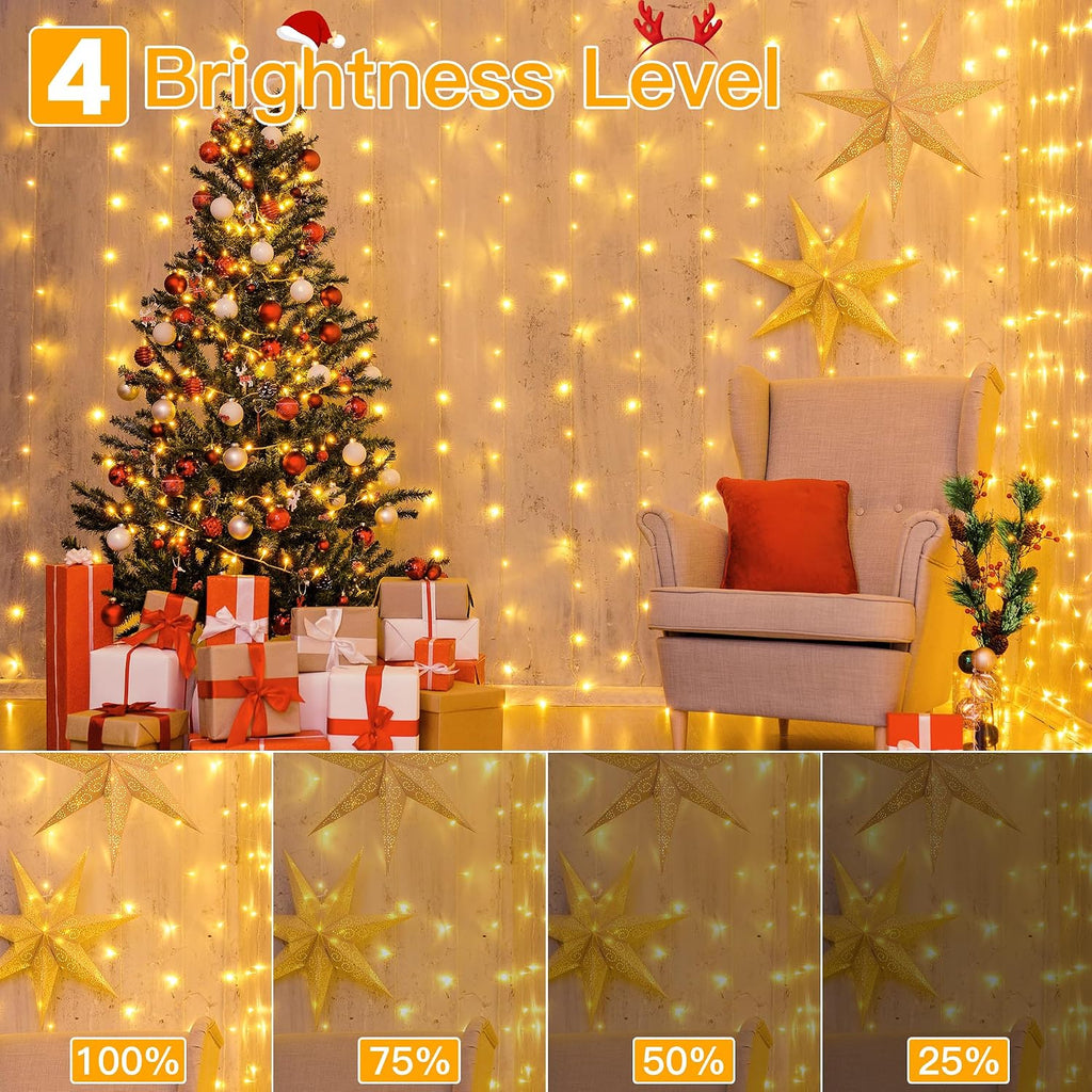 Ollny 2 Pack Curtain Lights, 400LED 6.6x6.6ft Fairy Lights with Remote