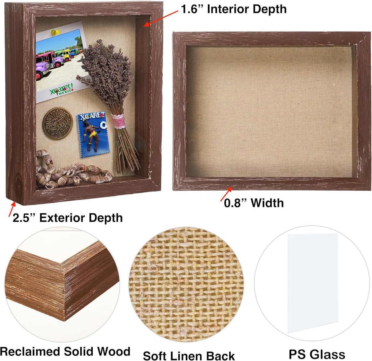 Shadow Box Picture Frame 12x16 Weathered Brown Natural Rustic Solid Wood