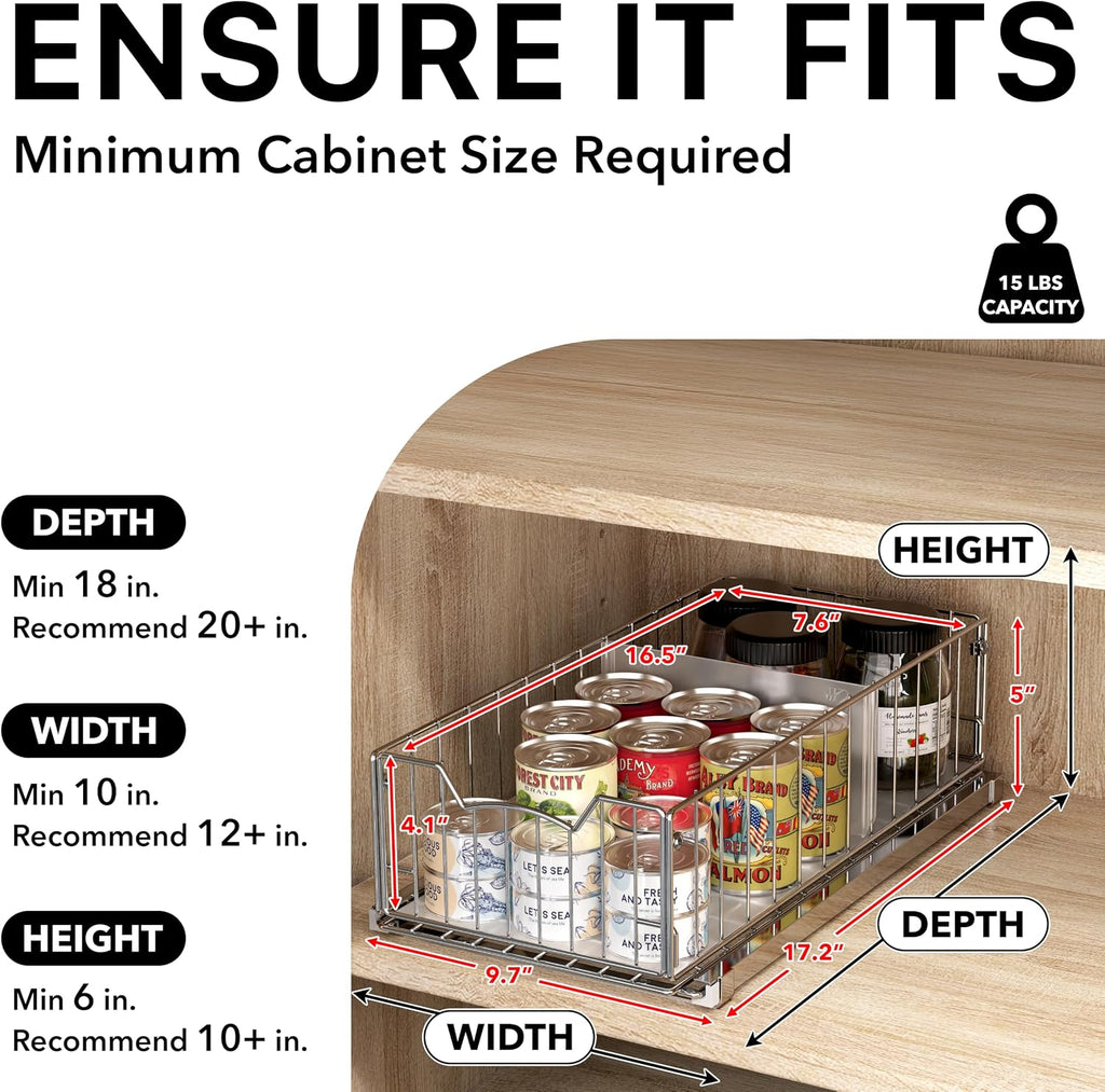 Simple Houseware Pull-Out Cabinet Sliding Basket, 17.2Dx9.7Wx5H, Chrome