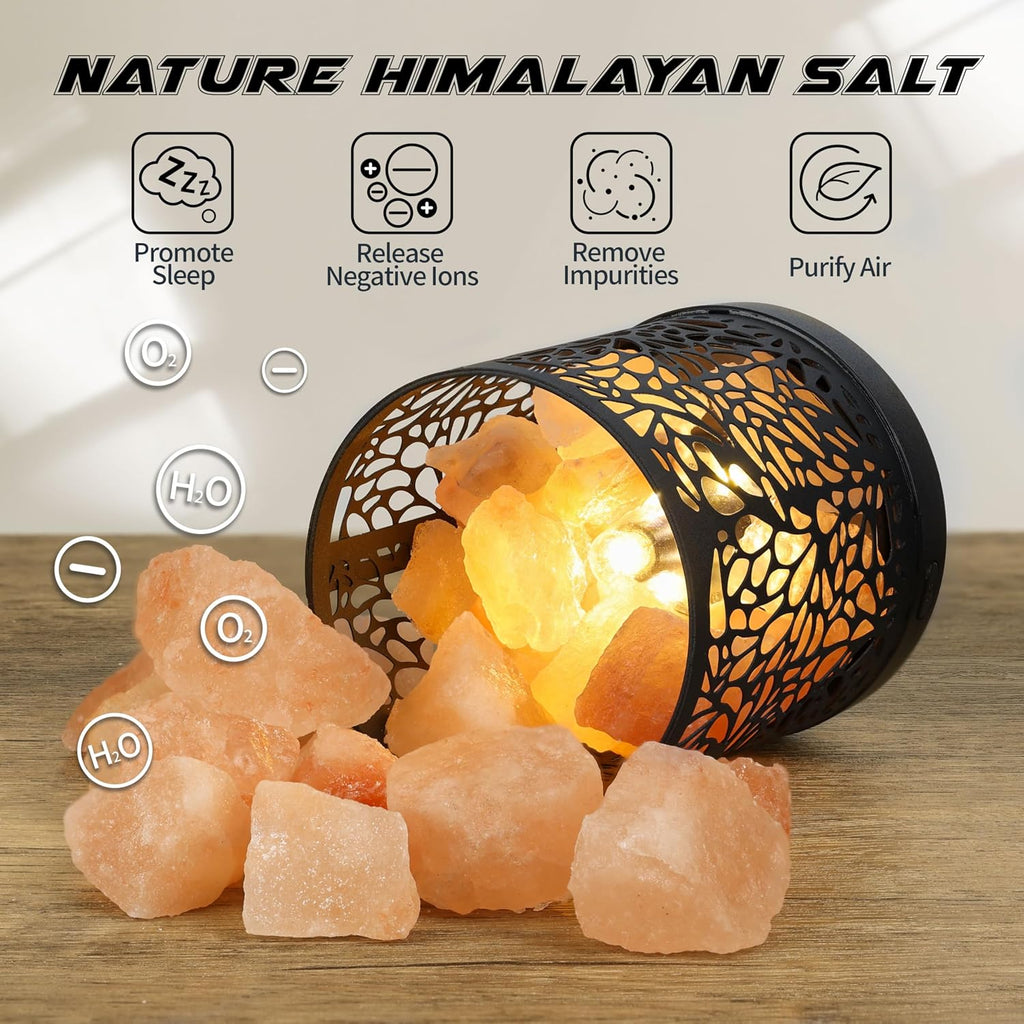 SUNYA Himalayan Salt Lamp - Metal Basket with 5 LED Bulbs, Pink Rock Salt Lamp Night Light with USB Power Cable. Box Package (Etoile)