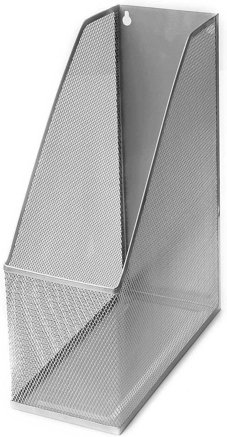 YBM HOME Mesh Steel Deluxe Magazine Rack, Extra Wide Magazine File Holder (1, Silver)
