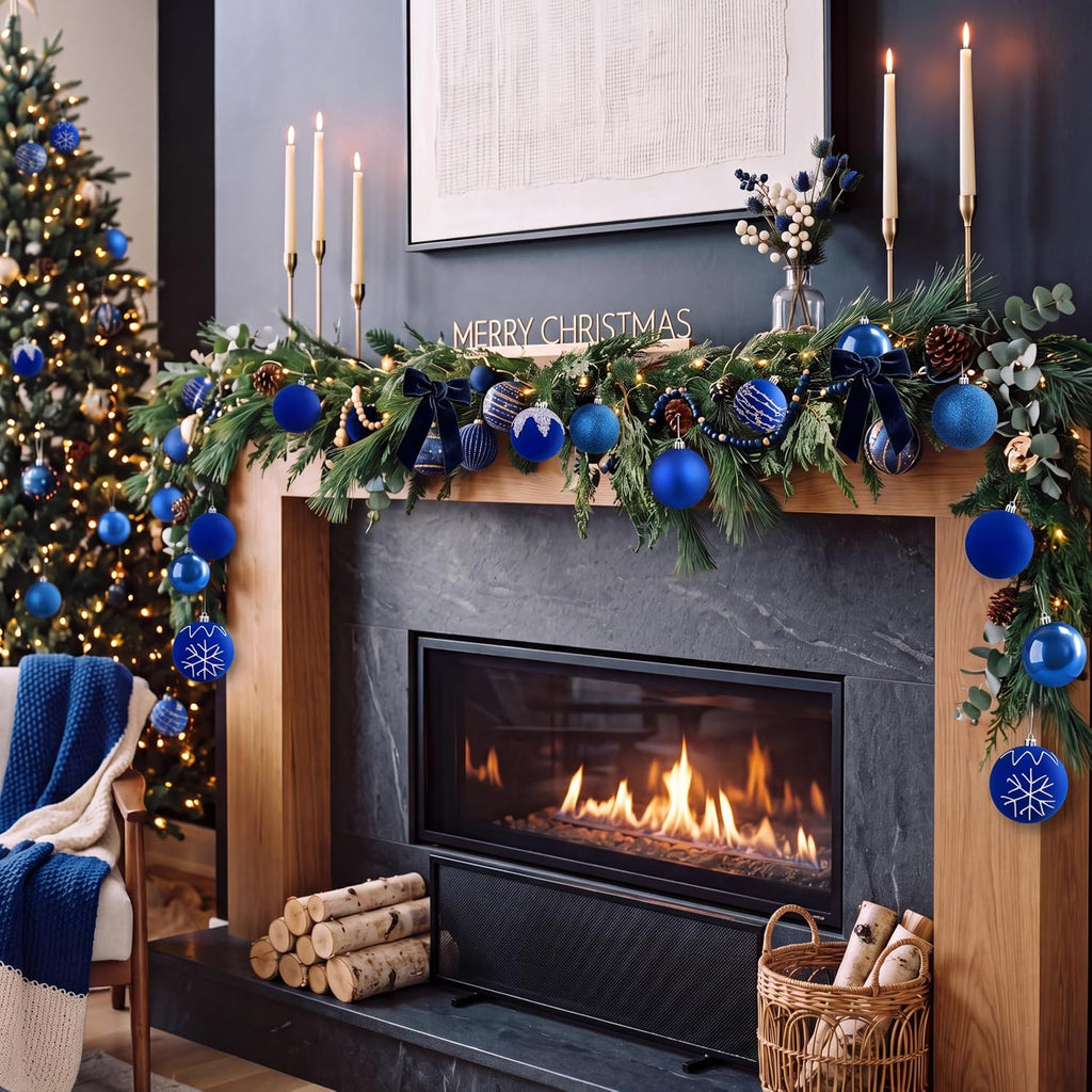 Syhood 12 Pcs Royal Blue Velvet Christmas Ball 3.15 Inch Flocked Ornament