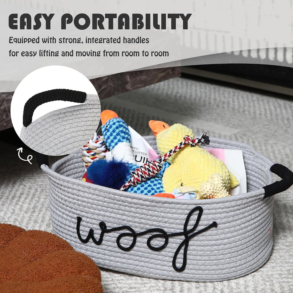 Sea Team Dog Toy Storage Basket with Handles, Gray Woof