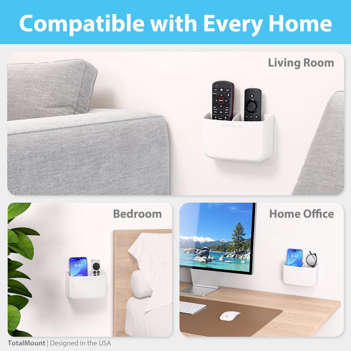 TotalMount Drop-Free Remote Holder – Removable Adhesive Strips – White