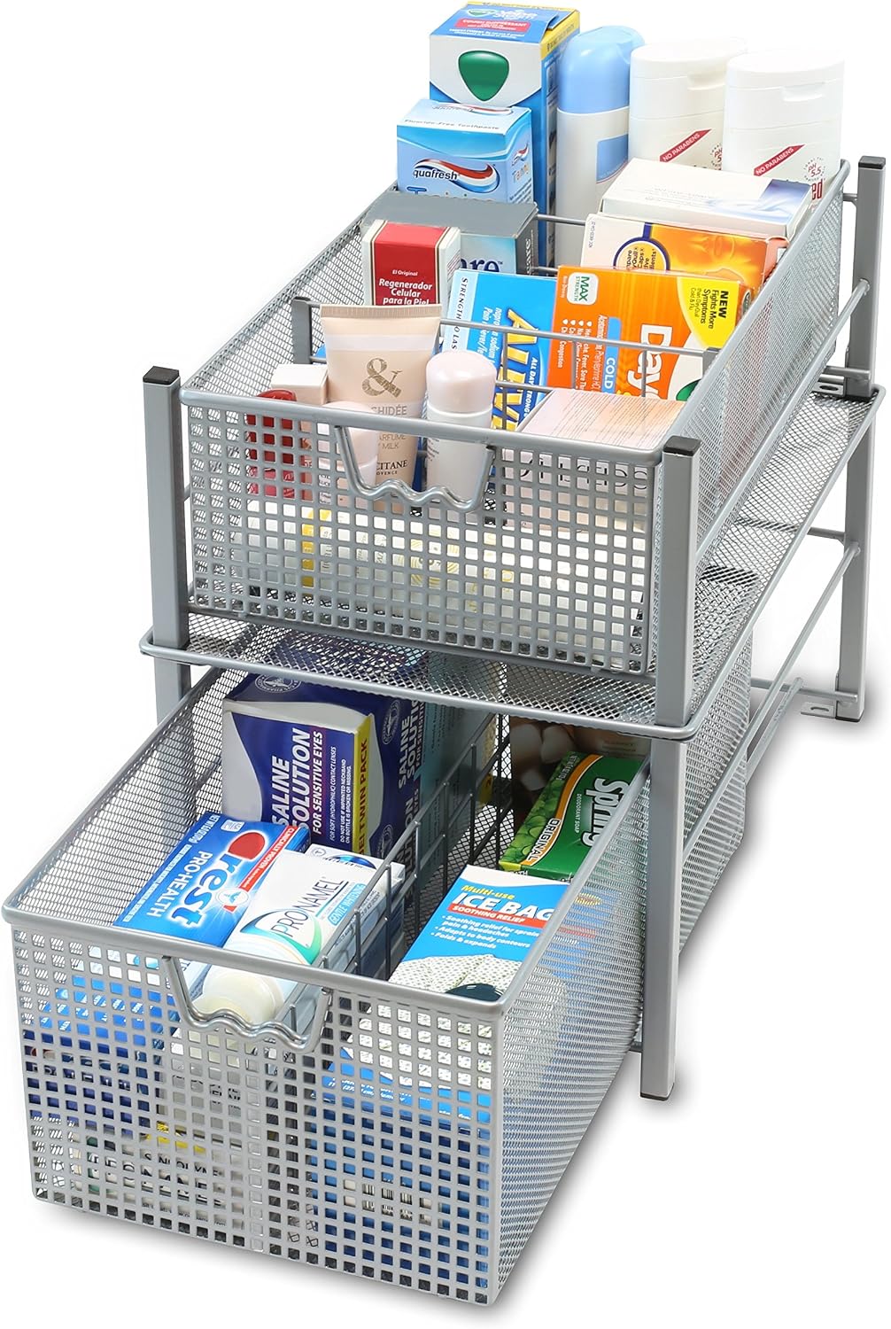 Deco Brothers Stackable Pull Out Cabinet Sliding Basket with Divider, Large
