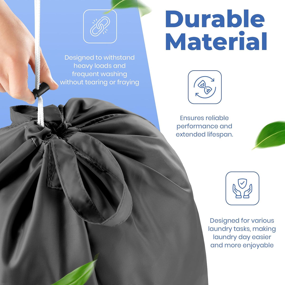 Handy Laundry Extra Large Travel Laundry Bags 2-Pack – 24 x 36 Inches Heavy Duty Water-Resistant Dirty Clothes Bags for Travel, Camping, Dorm, Family – Sturdy Drawstring Closure, Teal-Grey Print