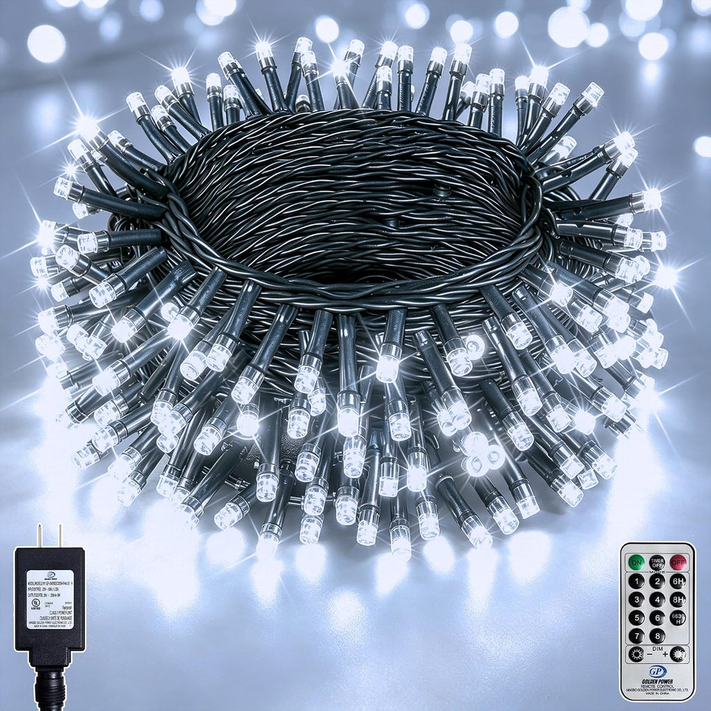 66FT 200 LED White Fairy Lights, Dark Green Wire 8 Modes Timer, IP44 Waterproof Outdoor Indoor String Lights for Patio Garden Backyard Bedroom Classroom Weeding Christmas Decor
