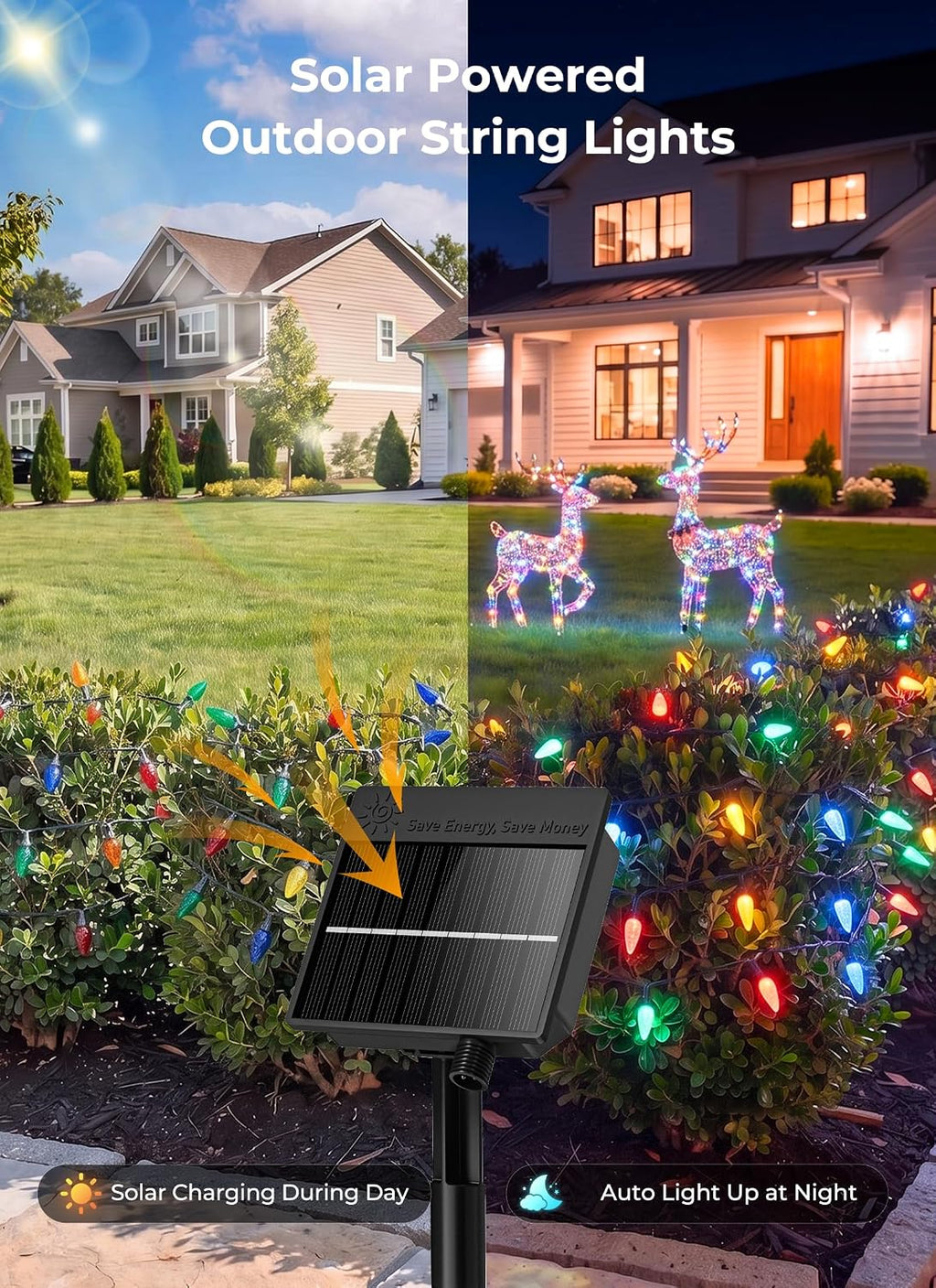 Minetom Solar Operated C6 String Lights, 100 LEDs Waterproof Patio Lights