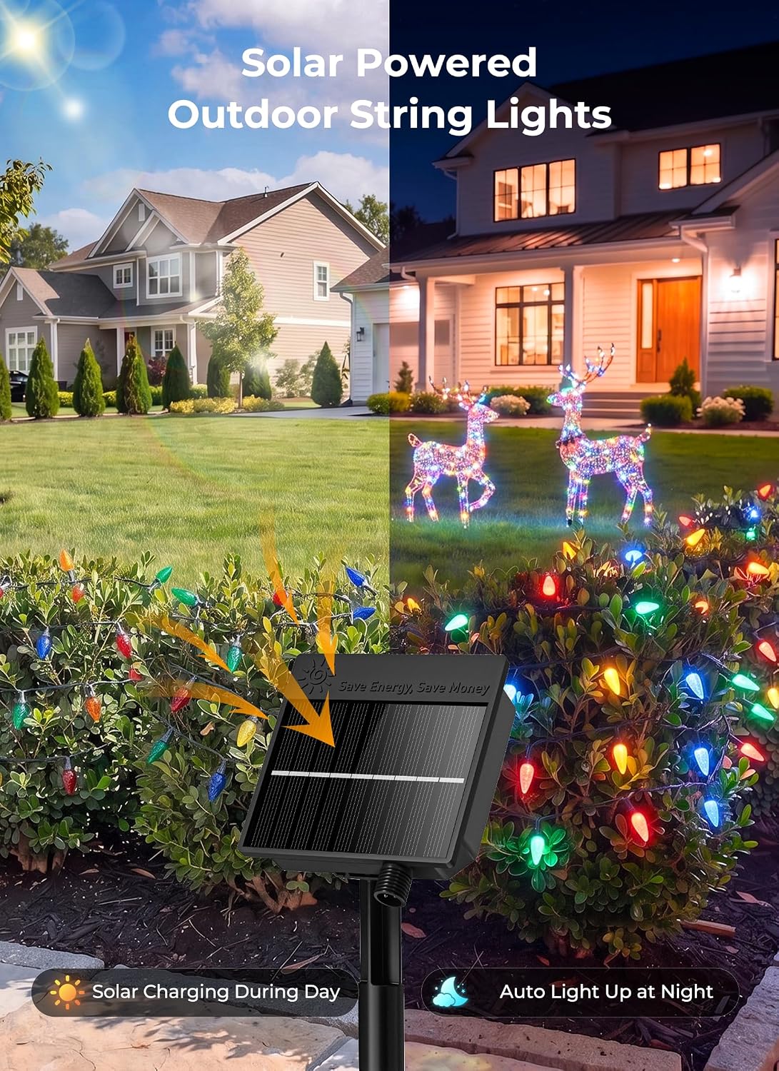 Minetom Solar Operated C6 String Lights, 100 LEDs Waterproof Patio Lights