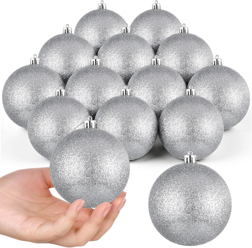 Leitee 16 Pcs 3.15 Inch Glitter Christmas Ball Ornaments, Silver