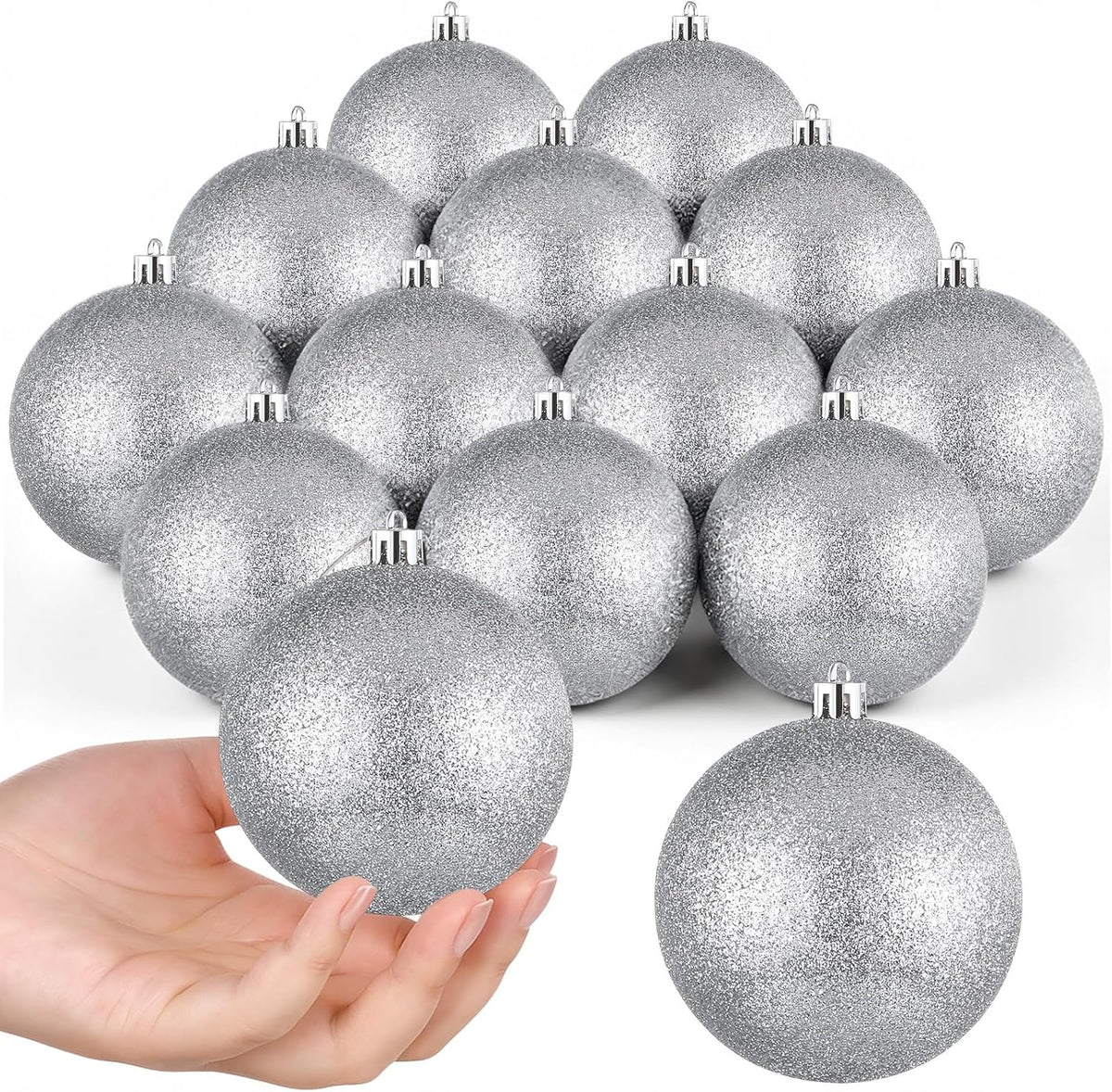Leitee 16 Pcs 3.15 Inch Glitter Christmas Ball Ornaments, Silver