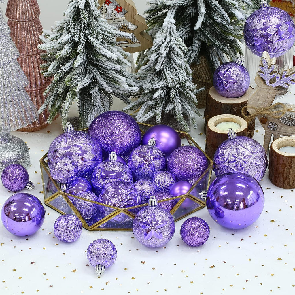 34ct Light Purple Christmas Ball Ornaments Shatterproof Plastic Christmas Tree Decorations for Xmas Party Home Office Holiday Decor -Medium Size (2.36"/ 60mm)