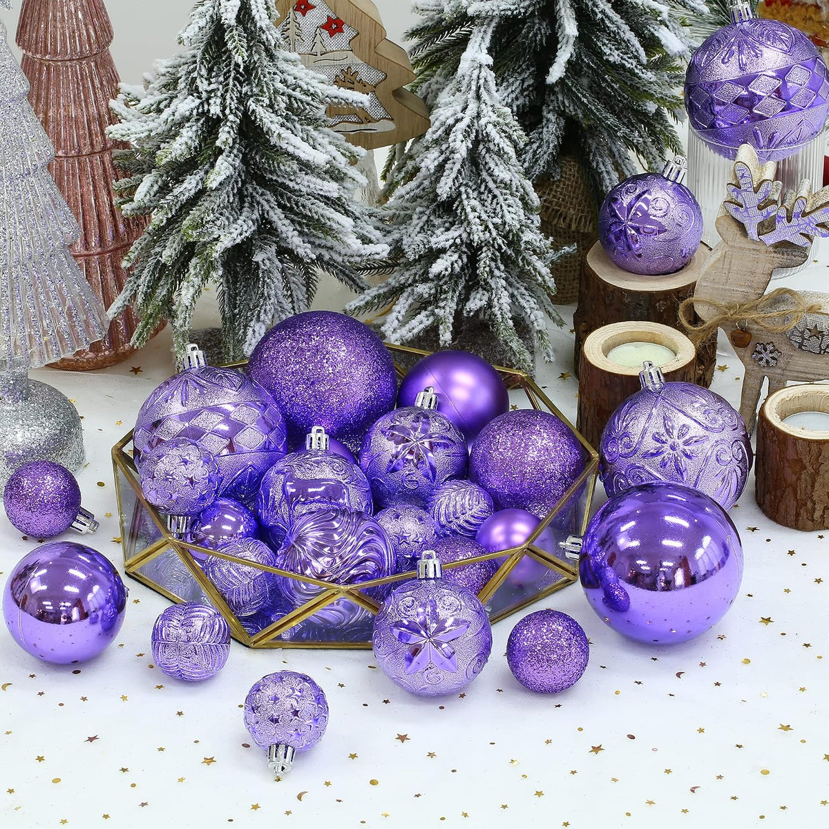 34ct Light Purple Christmas Ball Ornaments Shatterproof Plastic Christmas Tree Decorations for Xmas Party Home Office Holiday Decor -Medium Size (2.36"/ 60mm)