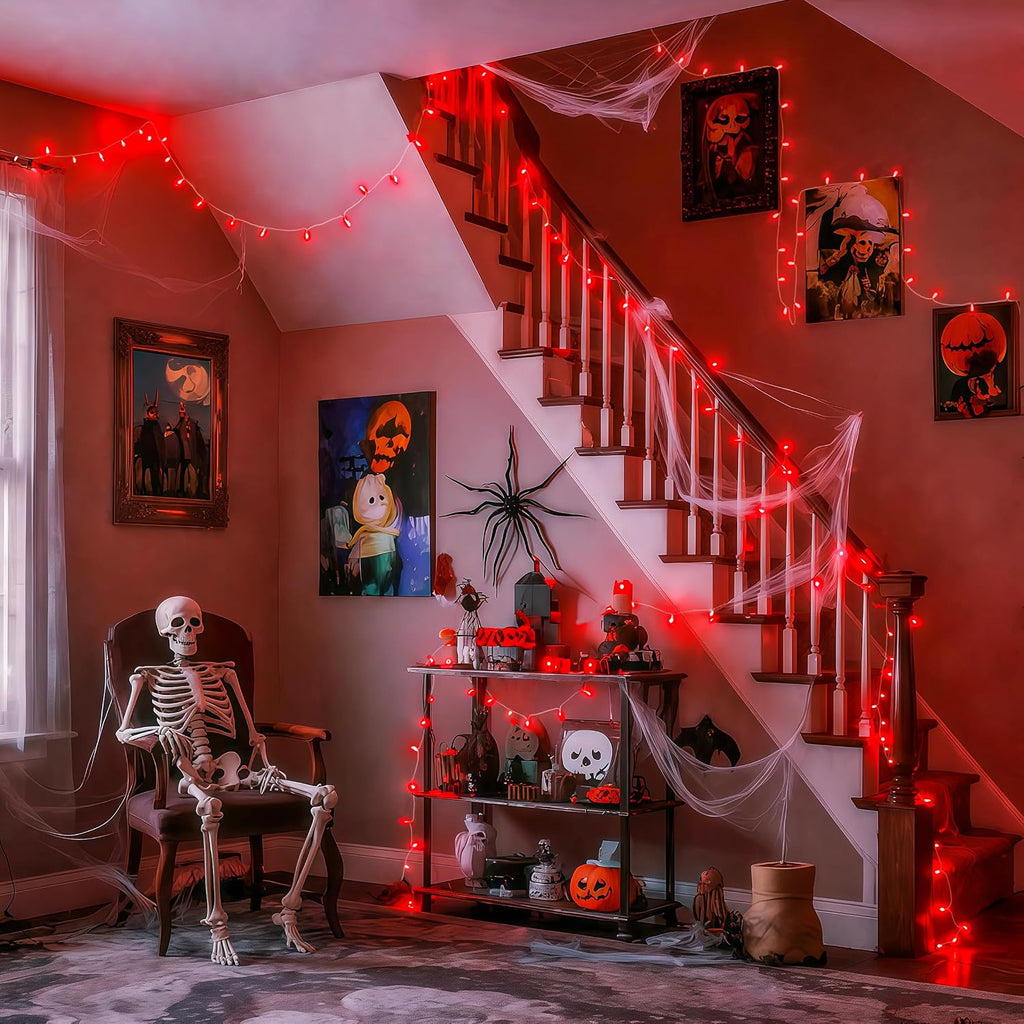 JMEXSUSS Connectable 33ft 100 LED Red Halloween String Lights Clear Wire
