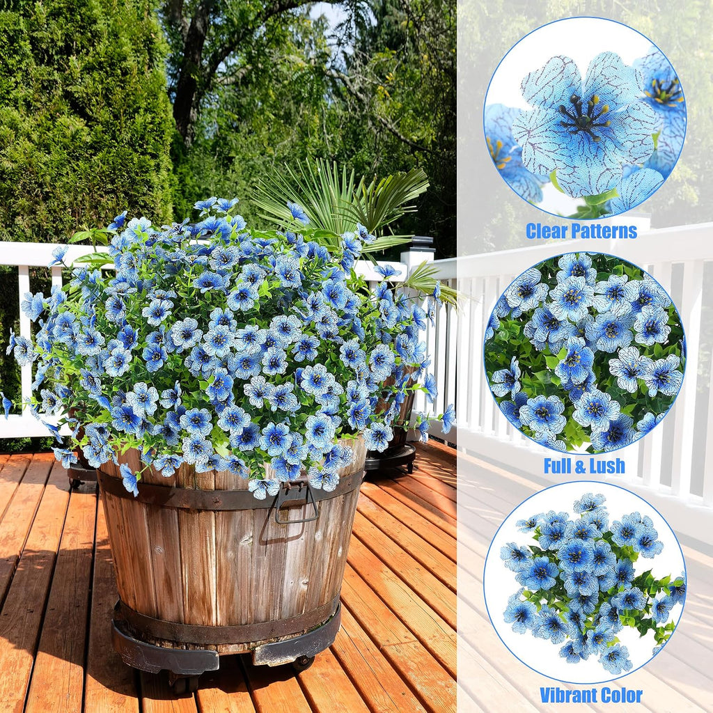 Sggvecsy Artificial Flowers for Outdoors 12 Bundles Realistic Faux Plants UV Resistant Fake Silk Daisy with Eucalyptus for Boxwood Planter Patio Porch Outside Spring Summer Decoration(Blue)