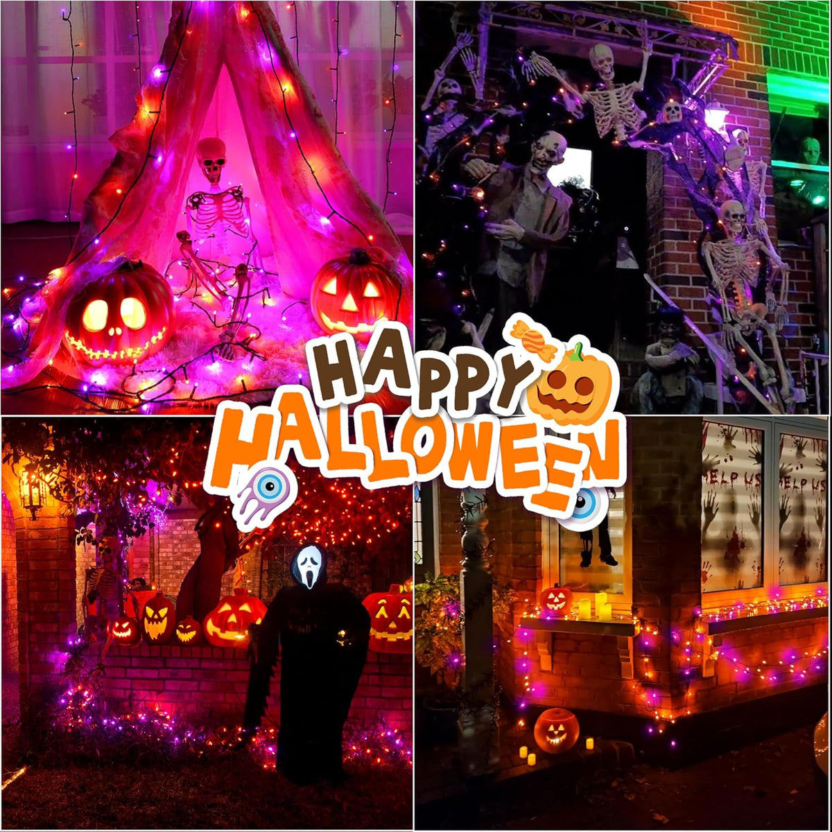 LAMPHOME 33ft Halloween Decorative Mini Lights, 100 LED Green Wire Fairy Starry String Lights Plug in, 16Lighting Modes, for Halloween Decoration Outdoor Party Decoration (Orange and Purple)
