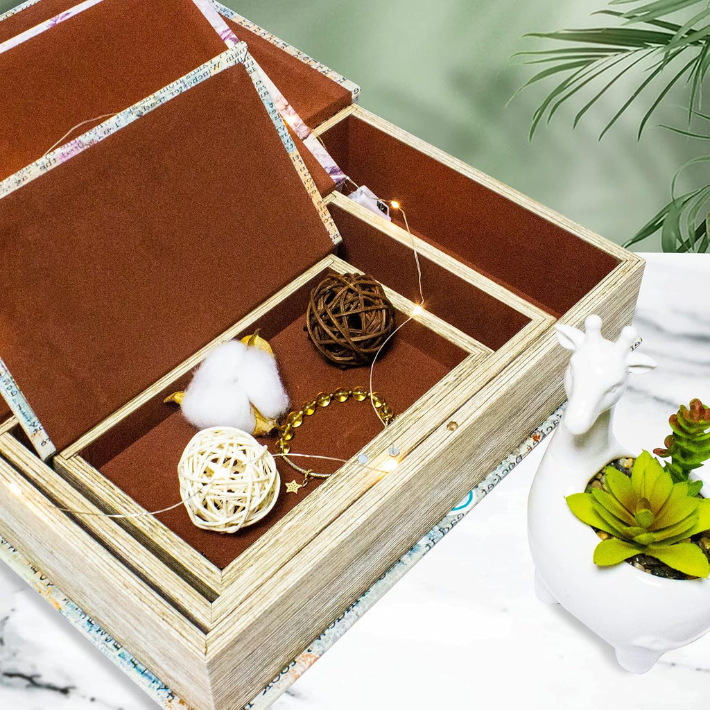 Fake Book Storage Box Decorative Flower Bird Pattern Set of 3