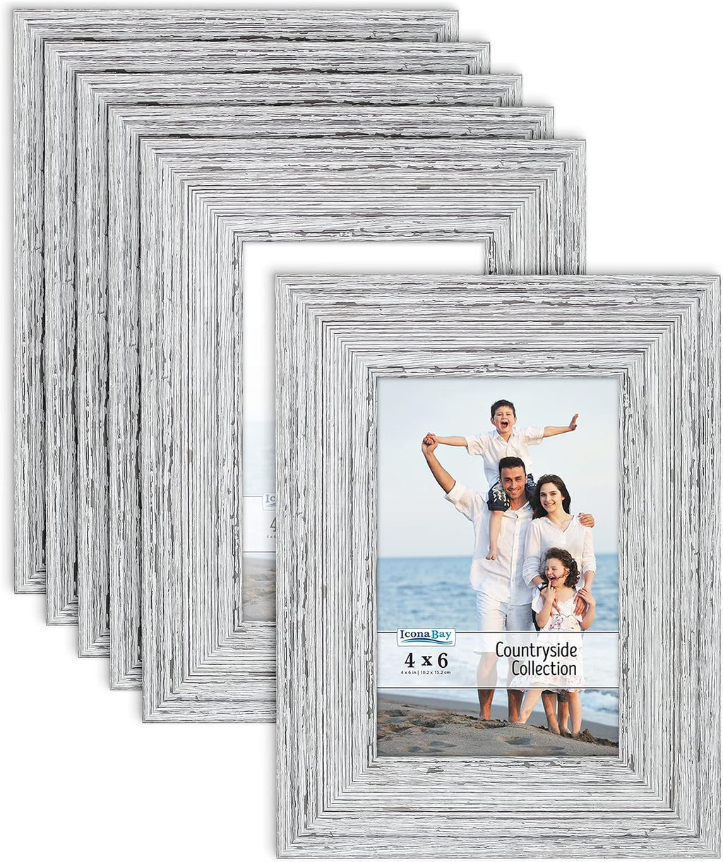 Icona Bay 4x6 Picture Frames (Speckled Gray, 6 Pack), French Country Style Picture Frame Set, Wall Mount or Table Top, Countryside Collection