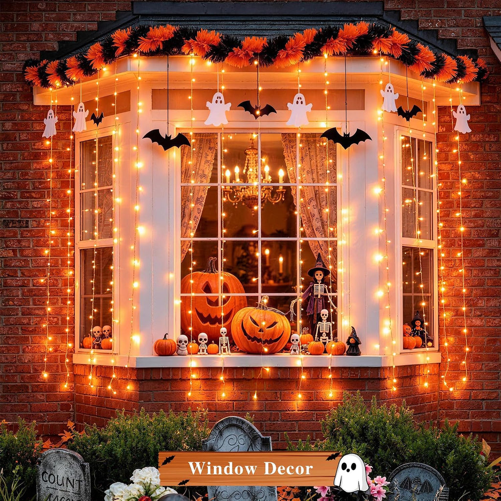 JMEXSUSS 200 LED Orange Halloween Curtain Lights