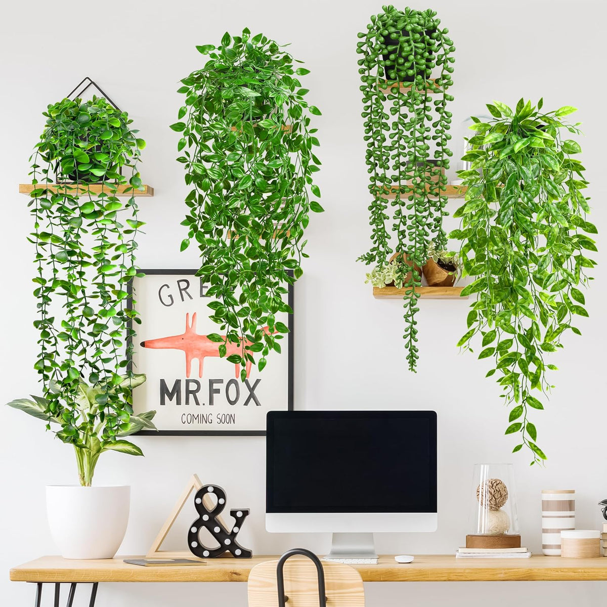 Palonu 4Pcs Artificial Hanging Plants with Cascading Faux Vines